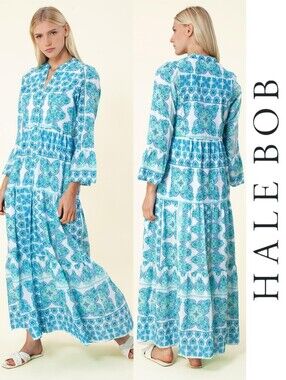 Hale Bob | Leela Voile Maxi Dress with Turquoise Blue Lime Green Paisley Print